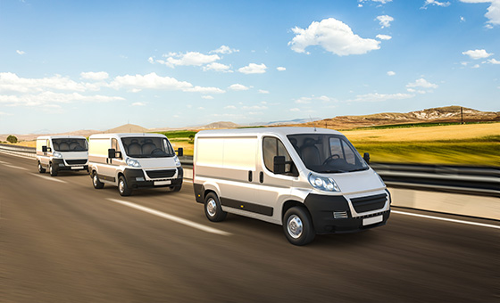 3D design delivery vans on a colorful background