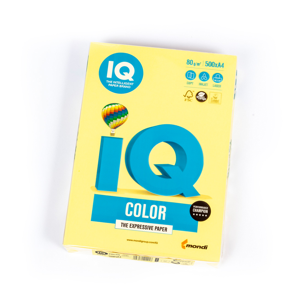 E-shop Farebný papier A4 IQ Color 80g 500ks, kanárikovožltý