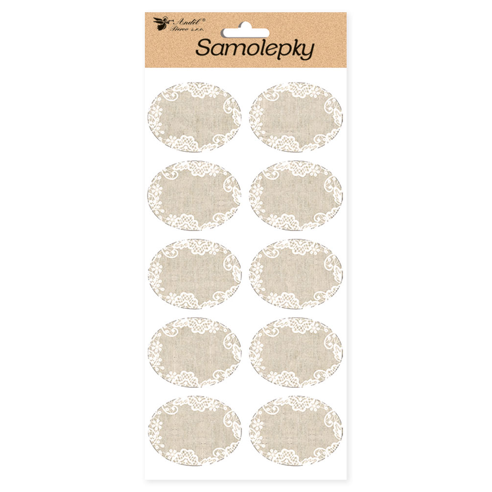 E-shop Samolepky na koreničky 28 x 14 cm, jutové s čipkou
